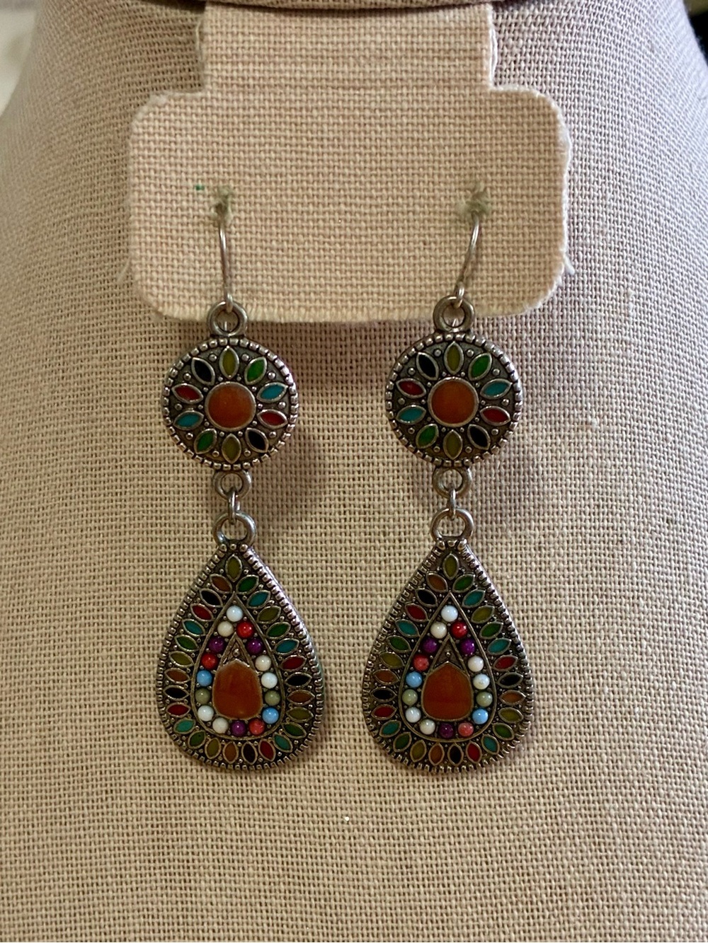 Colorful Teardrop Dangle Earrings with Orange Accents